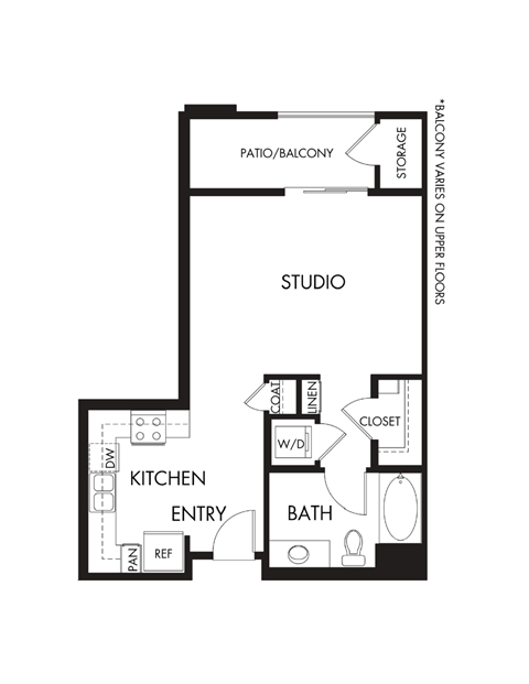 Floor plan for studio, 1 bath, 561 sqft